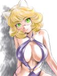  blonde_hair breasts casual_one-piece_swimsuit cat_ears cleavage glasses huge_breasts one-piece_swimsuit original swimsuit ueyama_michirou 