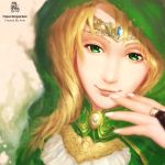 bad_id blonde_hair dragon_nest green_eyes highres hood portrait smile tiara 