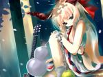  chain chains guitar horns ibuki_suika instrument long_hair petals ribbon shino_(eefy) touhou 
