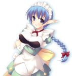  blue_hair bow braid breast_squeeze breasts cuffs dalk_gaiden dress elf large_breasts maid phime phime_alfar pointy_ears ponytail shimakaze 