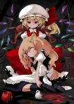  apple apron ascot bear blonde_hair bow cage chocolate cup dress flandre_scarlet food fork fruit hat hat_bow ichihaya kirisame_marisa long_hair multiple_girls no_hat no_headwear plate red_eyes short_hair side_ponytail sitting teacup touhou wings 