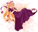  closed_eyes dress elbow_gloves gap gloves hair_bow hands_clasped hat long_hair purple_dress sleeping takishima_asaka touhou yakumo_yukari 