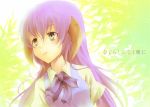  green_eyes hanyuu higurashi_no_naku_koro_ni horns long_hair nekokun purple_hair school_uniform 