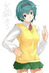  blue_hair green_hair hairband school_uniform serafuku short_hair sketch skirt sweater_vest to_heart_2 vest yamamoto_enji yoshioka_chie 