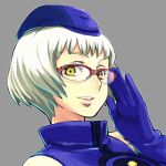  bare_shoulders chan_co elizabeth elizabeth_(persona) glasses persona persona_3 red-framed_glasses solo yellow_eyes 