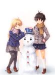  bad_id gray_pantyhose hoshii_miki idolmaster kikuchi_makoto pantyhose scarf snowman yuki_usagi_(mofurafu) 