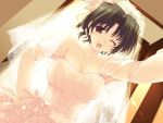  1girl bride brown_eyes brown_hair dress game_cg solo to_heart_2 to_heart_2_ad veil wedding_dress wink yuzuhara_haruka 