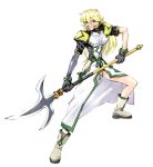  .hack//games blonde_hair boots fighting_stance gardenia gloves long_hair no_panties polearm red_eyes single_elbow_glove single_glove spear weapon 