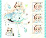  1girl :d ^^^ ^_^ animal_ears bandaged_tail bangs blonde_hair blue_hair blush bottle braid breasts brown_hair cat_ears cat_girl cat_tail closed_eyes closed_mouth collared_shirt commentary_request expressions eyebrows_visible_through_hair first_aid_kit frilled_legwear garter_straps green_eyes green_footwear green_skirt hair_ornament hairclip hat highres holding holding_syringe long_hair medium_breasts multicolored_hair multiple_views nose_blush nurse nurse_cap open_mouth original pill pill_hair_ornament shikito shirt shoes skirt smile squiggle standing standing_on_one_leg streaked_hair striped syringe tail thigh-highs twin_braids two-tone_hair vertical-striped_skirt vertical_stripes very_long_hair white_headwear white_legwear white_shirt x_hair_ornament 