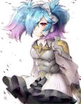  1girl armor blue_hair breastplate closed_mouth dress fire_emblem fire_emblem_fates hair_over_one_eye long_sleeves looking_at_viewer multicolored_hair peri_(fire_emblem) pink_hair red_eyes ribbon smile torippiinko turtleneck twintails two-tone_hair upper_body 