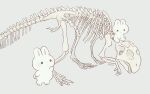  ayu_(mog) blush closed_mouth dinosaur grey_background no_humans original rabbit signature simple_background skeleton smile 