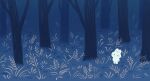  ayu_(mog) blue_theme forest grass looking_at_viewer nature no_humans original rabbit solo tree 