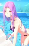  1girl absurdres bikini black_bikini fate/stay_night fate_(series) highres medusa_(rider)_(fate) pool purple_hair red_eyes skimun swimsuit swimwear water 