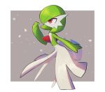  absurdres border colored_skin commentary_request from_side gardevoir gen_3_pokemon hand_up highres nullma outside_border pokemon pokemon_(creature) red_eyes shiny solo white_border white_skin 