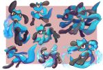  ^_^ absurdres border closed_eyes closed_mouth commentary_request creature energy fang frown gen_4_pokemon highres multiple_views nullma open_mouth outside_border pokemon pokemon_(creature) red_eyes riolu smile toes tongue white_border 