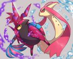  absurdres blurry commentary_request depth_of_field gen_3_pokemon gen_5_pokemon grey_background highres looking_to_the_side milotic no_humans nullma poison pokemon pokemon_(creature) scolipede shiny shiny_skin water water_drop 