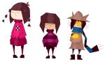  abstract ambiguous_gender animal_ears braid brown_hair cat cat_ears closed_eyes clothes cubism frisk_(undertale) highres madotsuki niko_(oneshot) oneshot_(game) solo striped striped_clothes striped_legwear sugarphobia undertale whiskers yellow_eyes yume_nikki 