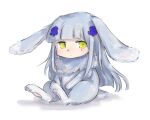  1girl animal_ears animalization aoi_(aoisaka) bangs blunt_bangs blush bunny_tail girls_frontline green_eyes hair_ornament hairclip hk416_(girls_frontline) long_hair rabbit rabbit_ears sidelocks silver_hair sitting solo tail teardrop_tattoo very_long_hair 