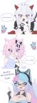  3girls absurdres animal_ears bew_woong cat_ears chibi demon_girl glasses headphones highres horns jewelry maid_headdress multiple_girls nyatasha_nyanners peeking_out proposal ring silvervale sketch vei_(vtuber) vshojo wedding_band 