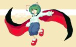  1girl 999_(hansode) antennae bangs black_cape blue_shorts blush breasts cape character_name collared_shirt commentary_request eyebrows_visible_through_hair full_body green_eyes green_hair highres long_sleeves looking_to_the_side mary_janes open_mouth outstretched_arm pixel_art red_cape red_footwear shirt shoes short_hair shorts small_breasts socks solo touhou two-sided_cape two-sided_fabric white_legwear white_shirt wriggle_nightbug 
