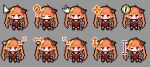  1girl ? arrow_(symbol) bangs blonde_hair chibi closed_eyes commentary_request cursor dragon_girl dragon_horns dragon_tail grey_background hololive horns jacket kiryu_coco long_hair morinaga_kokoa multicolored_hair multiple_views official_alternate_costume one_eye_closed orange_hair pixel_art pointy_ears red_jacket simple_background streaked_hair tail twintails violet_eyes virtual_youtuber 