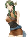  1girl absurdres bandana bare_arms blinkblink_art braid breasts fire_emblem fire_emblem:_the_blazing_blade green_eyes green_hair hand_on_own_chest highres light_blush long_hair looking_at_viewer medium_breasts rebecca_(fire_emblem) sleeveless smile solo twin_braids white_background 