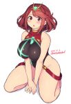 1girl bangs breasts chest_jewel large_breasts pyra_(pro_swimmer)_(xenoblade) pyra_(xenoblade) red_eyes redhead shioboi short_hair solo swept_bangs tiara xenoblade_chronicles_(series) xenoblade_chronicles_2 