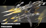  character_name electricity floating freedom_gundam gundam gundam_seed highres mecha mobile_suit no_humans open_hands redesign science_fiction solo v-fin zhu_fun 