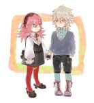  age_regression aged_down alternate_costume boots dress dwyer_(fire_emblem) fire_emblem fire_emblem_fates grey_hair holding_hands insarability long_hair looking_at_another pink_hair soleil_(fire_emblem) 