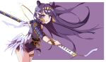  1girl absurdres armor bangs blue_eyes fuchi_(fuchi_1106) halo highres hololive hololive_english japanese_armor katana long_hair ninomae_ina&#039;nis pointy_ears purple_background purple_hair shoulder_armor solo sword tentacle_hair violet_eyes virtual_youtuber weapon white_background wings 