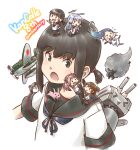  6+girls aircraft airplane anniversary black_sailor_collar bokukawauso chibi commentary_request copyright_name dual_persona fubuki_(kancolle) highres inazuma_(kancolle) kantai_collection karasu_(naoshow357) minigirl multiple_girls murakumo_(kancolle) otter rabbit remodel_(kantai_collection) rensouhou-chan sailor_collar samidare_(kancolle) sazanami_(kancolle) school_uniform serafuku sheep simple_background solo_focus white_background 