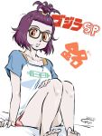  1girl barefoot glasses godzilla:_singular_point godzilla_(series) kamino_mei oxygen_destroyer shorts soles t-shirt 