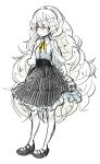 1female 1girl 4_button_shirt_cuffs bangs black_shoes black_skirt charlotte_wiltshire child collared_shirt cute etherane eyebrows_visible_through_hair eyes_closed frown full_body hand_drawn head hello_charlotte lace-trimmed_skirt lace_trim legs legs_apart long_sleeved_shirt long_sleeves looking_at_viewer pale_skin ponytail pretty ribbon shirt shirt_collar_down shoes sidelocks skirt solo tights very_long_hair wavy_hair white_background white_eyebrows white_eyes white_hair white_shirt white_tights yellow_ribbon