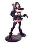  1girl black_hair black_legwear black_skirt black_thighhighs breasts closed_mouth crop_top female final_fantasy final_fantasy_vii final_fantasy_vii_remake fingerless_gloves full_body gloves long_hair looking_at_viewer low-tied_long_hair miniskirt navel official_art red_footwear ryuji_ohara simple_background skirt slender_waist solo standing stomach suspender_skirt suspenders tank_top thigh-highs thighhighs third-party_source tifa_lockhart war_of_the_visions:_final_fantasy_brave_exvius zettai_ryouiki 