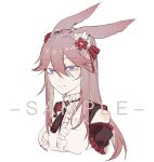  1girl absurdres animal_ears artist_name bangs bare_shoulders closed_mouth detached_sleeves flower fox_ears frilled_shirt frills hair_between_eyes hair_flower hair_ornament highres honkai_(series) honkai_impact_3rd jacket long_hair looking_at_viewer nnikko pink_hair red_flower red_jacket sample shirt simple_background smile solo violet_eyes white_background white_flower white_shirt yae_sakura 