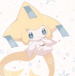  budouwain closed_mouth commentary_request creature gen_3_pokemon hand_up index_finger_raised jirachi looking_at_viewer mythical_pokemon no_humans pokemon pokemon_(creature) smile solo star_(symbol) white_background 