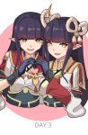  akumakuma black_hair blush hinoa japanese_clothes kimono long_hair minoto monster_hunter monster_hunter_(series) monster_hunter_rise pointy_ears siblings twins 