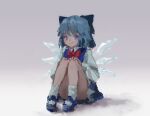  blouse blue_dress blue_eyes blue_footwear blue_hair blue_ribbon bow cirno dress dress_shirt fairy_wings hair_bow highres ice ice_wings mary_janes pinafore_dress puffy_short_sleeves puffy_sleeves red_bow red_ribbon reddizen ribbon shirt shoes short_hair short_sleeves socks touhou white_blouse white_shirt wing_collar wings 