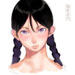  1girl black_hair blush braid closed_mouth completely_nude looking_at_viewer multicolored_hair nude original portrait purple_hair shu-mai simple_background solo twin_braids two-tone_hair violet_eyes white_background 