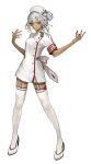  1girl absurdres altera_(fate) alternate_hairstyle back_bow black_nails bow closed_mouth dark_skin dress fate/extella fate/extella_link fate/extra fate_(series) fingernails full_body hat high_heels highres legs_apart looking_at_viewer nurse nurse_cap official_alternate_costume official_art red_eyes short_hair simple_background solo standing tachi-e thigh-highs thigh_strap wada_arco white_background white_bow white_dress white_footwear white_hair white_headwear white_legwear white_theme zettai_ryouiki 