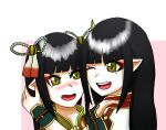  black_hair blush hinoa hug japanese_clothes kimono long_hair minoto monster_hunter monster_hunter_(series) monster_hunter_rise pointy_ears shioyaki_ajitarou siblings twins 