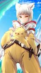  animal_ears bangs blunt_bangs bodysuit breasts cat_ears cat_girl facial_mark gloves highres jumpsuit nia_(xenoblade) shindayomon short_hair silver_hair small_breasts white_gloves xenoblade_chronicles_(series) xenoblade_chronicles_2 yellow_bodysuit yellow_eyes 