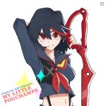  1girl absurdres armpits bangs black_hair highres kill_la_kill living_clothes looking_at_viewer matoi_ryuuko navel nicosarea open_mouth red_eyes redhead school_uniform self_upload senketsu solo white_background 