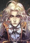  1boy alucard_(castlevania) black_coat castlevania castlevania:_symphony_of_the_night chain coat hankuri hankuri lips long_hair looking_at_viewer pale_skin serious solo upper_body white_hair white_neckwear 