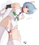  animal_ears ayanami_rei blue_hair breasts cat_ears cat_tail expressionless fake_animal_ears gloves highleg highres hip_bones nanja neon_genesis_evangelion over-kneehighs red_eyes short_hair simple_background slit_pupils small_breasts swimsuit tail thigh-highs white_background zipper 
