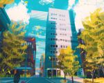  blue_sky building cloud cloudy_sky commentary english_commentary gen_1_pokemon grass highres leaf leaves_in_wind magnemite outdoors pikachu plant pokemon pokemon_(creature) post road saffron_city scenery sidewalk simone_mandl sky tree voltorb 