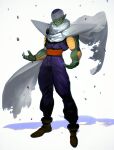  1boy blue_pants cape colored_skin dragon_ball etama_quomo fingernails full_body green_skin male_focus muscular muscular_male pants piccolo pointy_ears sharp_fingernails shoes solo standing torn_clothes turban white_background 