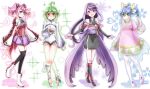  ahoge blue_eyes bracelet bracelet_girls feathers full_body green_hair high_ponytail hiiragi_yuzu japanese_clothes kimono kurosaki_ruri long_hair multicolored_hair pink_hair ponytail rin_(yuu-gi-ou_arc-v) risacan6627 serena_(yuu-gi-ou_arc-v) short_twintails yellow_bow yuu-gi-ou yuu-gi-ou_arc-v 