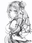  1girl akai_haato arm_behind_back blush breasts closed_mouth from_side greyscale hair_ornament hair_ribbon heart heart_hair_ornament highres hololive large_breasts long_hair looking_at_viewer monochrome nanashi_(nlo) ribbon simple_background sketch smile solo white_background 