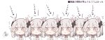  6+girls :&gt; bangs beni_shake blush bow brown_eyes closed_mouth collared_shirt commentary_request eyebrows_visible_through_hair grey_hair hair_ornament heart highres looking_at_viewer multiple_girls multiple_persona pink_bow punishing:_gray_raven shirt signature simple_background smile translation_request white_background white_shirt 